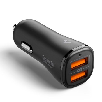 Spigen Essential EV302 2-портово зарядно за кола 30W, черно Spigen Essential EV302 2-портово зарядно за кола 30W, черно