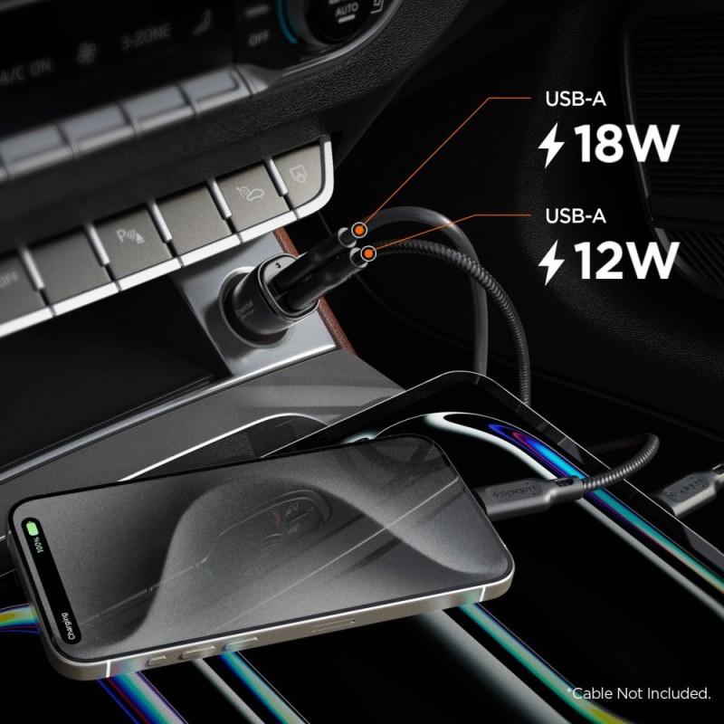 Spigen Essential EV302 2-портово зарядно за кола 30W, черно - 8809971235259-ACP08700