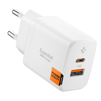 Spigen Essential EE202EU 2-порт мрежово зарядно GaN Pro 20W (бяло)