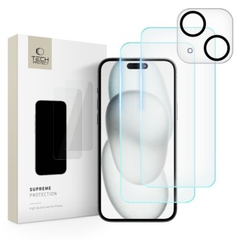 Tech-Protect Supreme комплект 3 броя закалени стъкла за iPhone 15 (прозрачни)