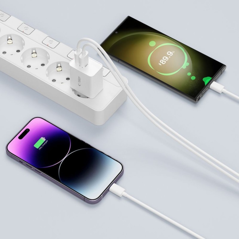 TECH-PROTECT C35W двупортово мрежово зарядно PD 35W + USB-C кабел 100 см (бяло) - TECH-PROTECT C35W двупортово мрежово зарядно PD 35W + USB-C кабел 100 см (бяло) - 9319456605570