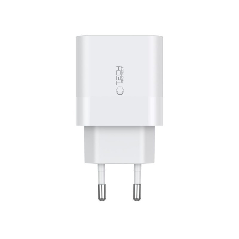 TECH-PROTECT C20W двупортово мрежово зарядно PD 20W (2×порт USB-C), бяло - TECH-PROTECT C20W двупортово мрежово зарядно PD 20W (2×порт USB-C), бяло - 9319456607093
