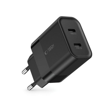 TECH-PROTECT C20W двупортово мрежово зарядно PD 20W, черно