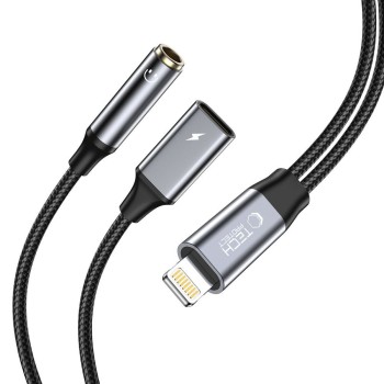 Tech-Protect UltraBoost адаптер Lightning към Mini Jack 3,5 мм & Lightning (черен)