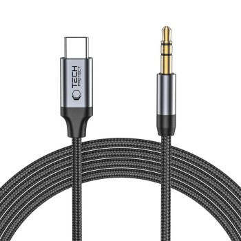 Tech-Protect UltraBoost кабел Type-C към AUX mini jack 3.5 мм, 100 см, черен