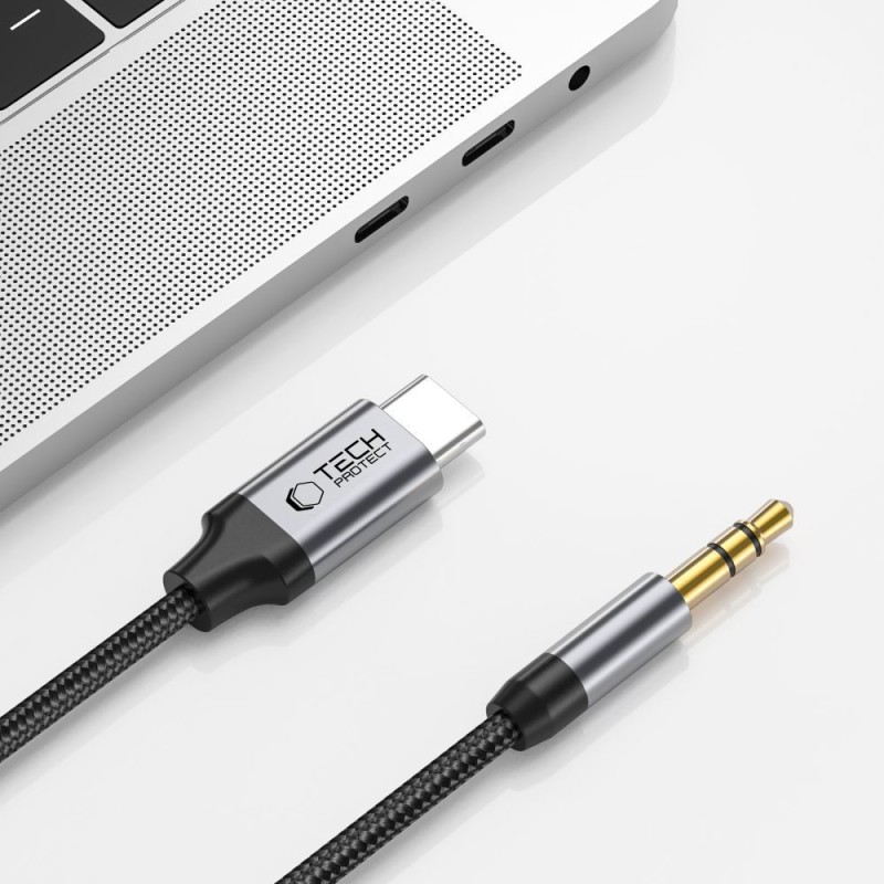 Tech-Protect UltraBoost кабел Type-C към AUX mini jack 3.5 мм, 100 см, черен - Tech-Protect UltraBoost кабел Type-C към AUX mini jack 3.5 мм, 100 см, черен - 9490713929070