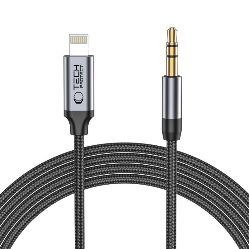 TECH-PROTECT ULTRABOOST кабел Lightning към AUX mini Jack 3.5 мм, 100 см, черен - 9490713929087