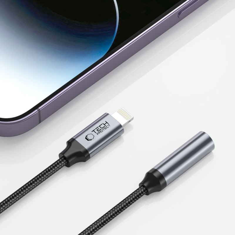 TECH-PROTECT ULTRABOOST адаптер Lightning към Mini Jack 3.5 мм (черен) - 9490713929599