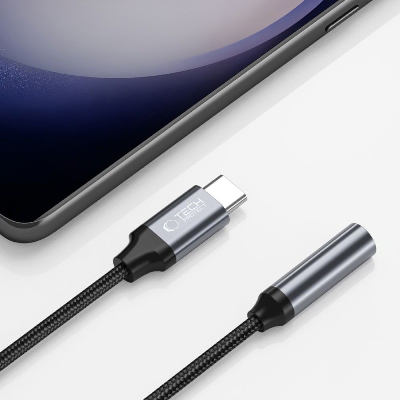 Tech-Protect UltraBoost адаптер USB Type-C към mini jack 3.5 мм (черен) - Tech-Protect UltraBoost адаптер USB Type-C към mini jack 3.5 мм (черен) - 9490713929667