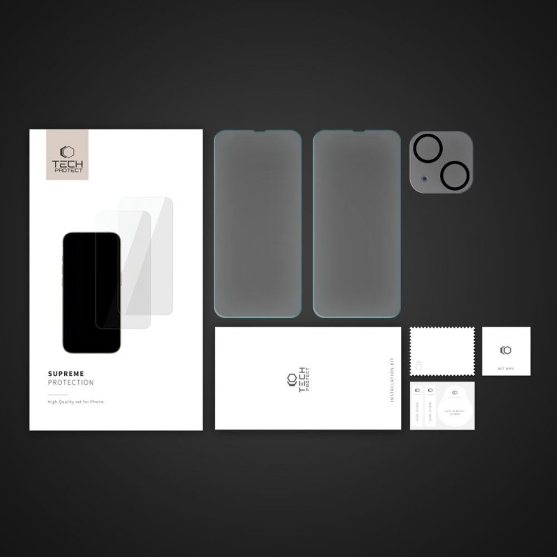 Tech-Protect Supreme комплект 3 бр. за iPhone 14 (кален стъклен протектор) – прозрачен - 9490713929704