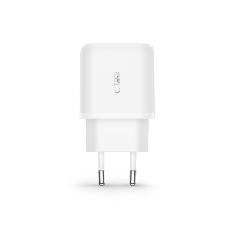 Tech-Protect C20W 2-портово мрежово зарядно PD 20W / QC3.0 + USB Type-C кабел 100 см, бяло - Tech-Protect C20W 2-портово мрежово зарядно PD 20W / QC3.0 + USB Type-C кабел 100 см, бяло - 9490713930373