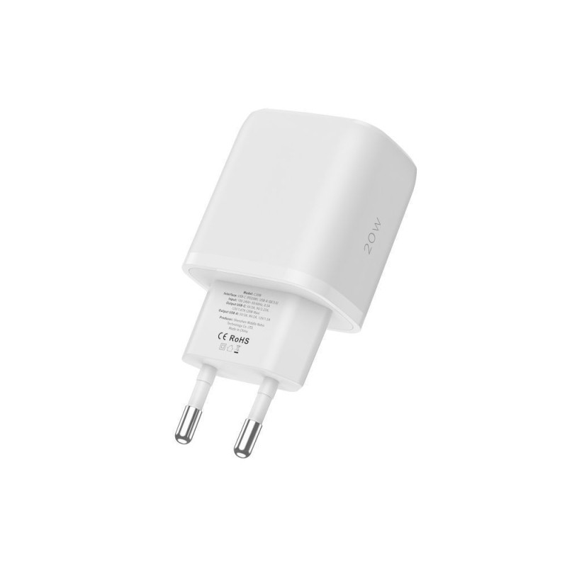 Tech-Protect C20W 2-портово мрежово зарядно PD 20W / QC3.0 + USB Type-C кабел 100 см, бяло - Tech-Protect C20W 2-портово мрежово зарядно PD 20W / QC3.0 + USB Type-C кабел 100 см, бяло - 9490713930373