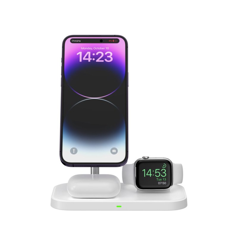 TECH-PROTECT QI15W-A22 3-в-1 магнитно MagSafe безжично зарядно, бяло - TECH-PROTECT QI15W-A22 3-в-1 магнитно MagSafe безжично зарядно, бяло - 9490713930977