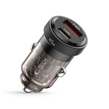 Tech-Protect CC45W двупортово зарядно за кола PD 45W / QC3.0, черно