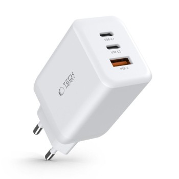 TECH-PROTECT C65W 3-портово мрежово зарядно PD 65W / QC3.0, бяло TECH-PROTECT C65W 3-портово мрежово зарядно PD 65W / QC3.0, бяло