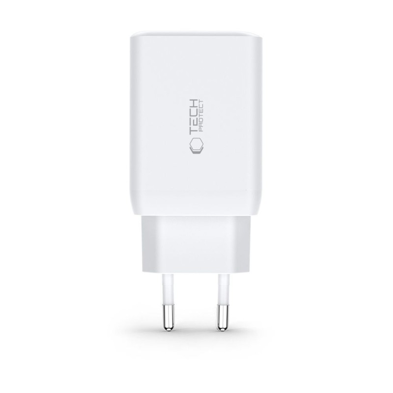 TECH-PROTECT C65W 3-портово мрежово зарядно PD 65W / QC3.0, бяло - TECH-PROTECT C65W 3-портово мрежово зарядно PD 65W / QC3.0, бяло - 9490713934517