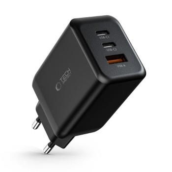 TECH-PROTECT C65W 3-PORT мрежово зарядно PD 65W / QC3.0, черно TECH-PROTECT C65W 3-PORT мрежово зарядно PD 65W / QC3.0, черно