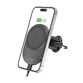 Tech-Protect MM15W-V1 магнитна MagSafe стойка за автомобил с безжично зарядно 15W, черна Tech-Protect MM15W-V1 магнитна MagSafe стойка за автомобил с безжично зарядно 15W, черна