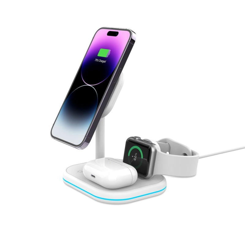 TECH-PROTECT QI15W-A27 3-в-1 магнитно MagSafe безжично зарядно (бяло) - TECH-PROTECT QI15W-A27 3-в-1 магнитно MagSafe безжично зарядно (бяло) - 9490713934647