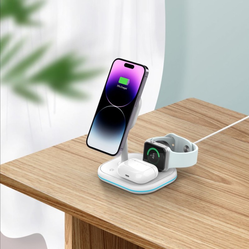 TECH-PROTECT QI15W-A27 3-в-1 магнитно MagSafe безжично зарядно (бяло) - TECH-PROTECT QI15W-A27 3-в-1 магнитно MagSafe безжично зарядно (бяло) - 9490713934647