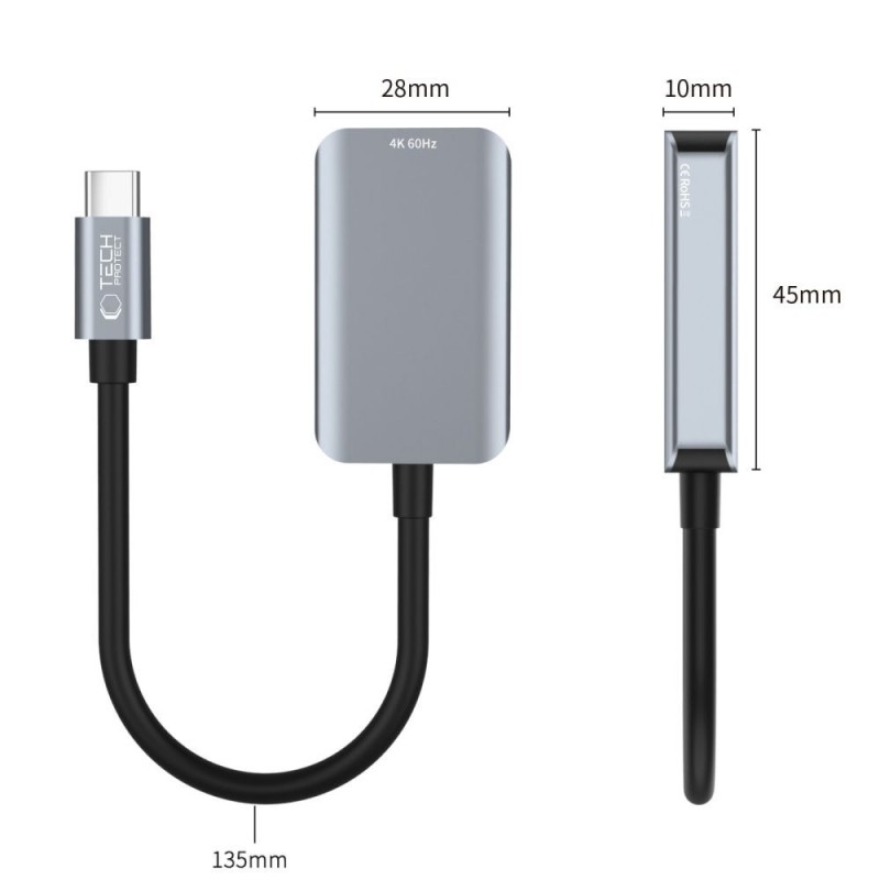 TECH-PROTECT ULTRABOOST адаптер USB-C към HDMI 4K 60Hz, черен - 9490713934746