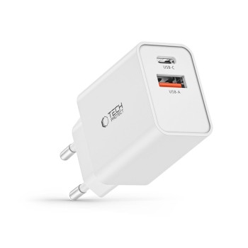 TECH-PROTECT NC30W 2-портов мрежов заряден адаптер PD 30W / QC 3.0 бял TECH-PROTECT NC30W 2-портов мрежов заряден адаптер PD 30W / QC 3.0 бял