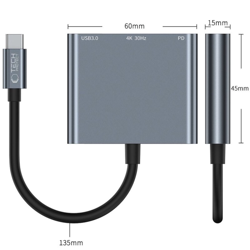TECH-PROTECT V1-HUB адаптер 3в1 сив - TECH-PROTECT V1-HUB адаптер 3в1 сив - 9490713935248