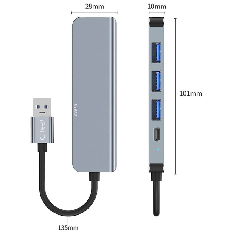 Tech-Protect V0-HUB адаптер 5в1 сив - Tech-Protect V0-HUB адаптер 5в1 сив - 9490713935255