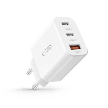 TECH-PROTECT NC30W 3-портова мрежова зарядна с PD 30W / QC3.0, бяла TECH-PROTECT NC30W 3-портова мрежова зарядна с PD 30W / QC3.0, бяла