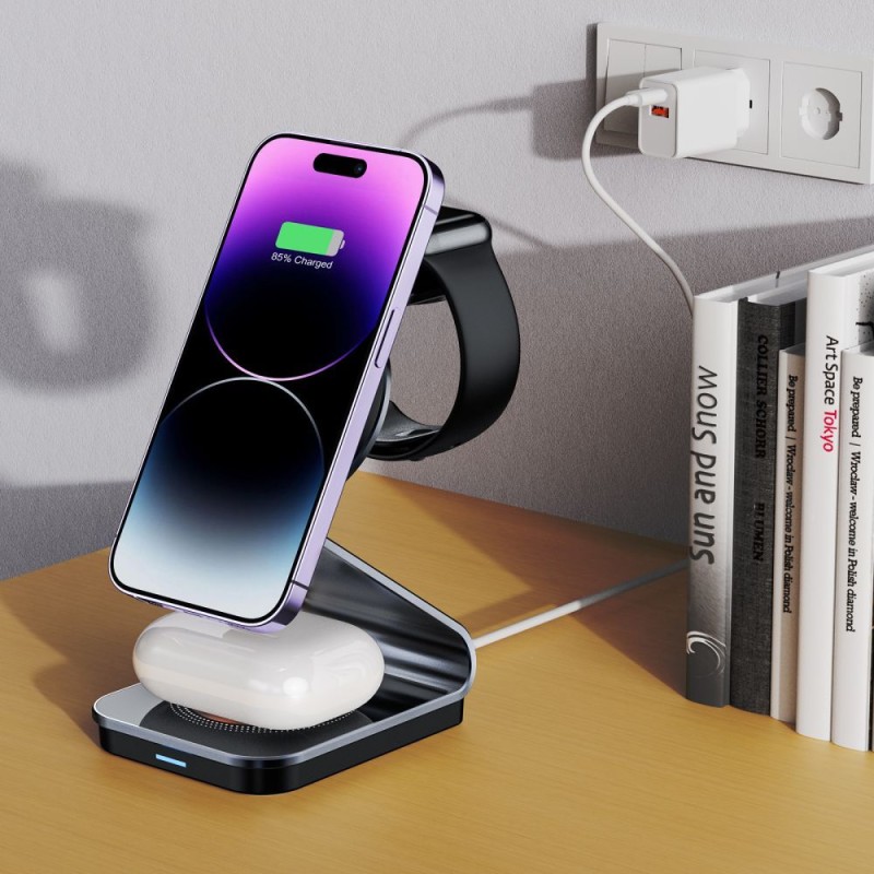 Tech-Protect QI15W-A29 3в1 магнитно MagSafe безжично зарядно (черно) - Tech-Protect QI15W-A29 3в1 магнитно MagSafe безжично зарядно (черно) - 9490713935774