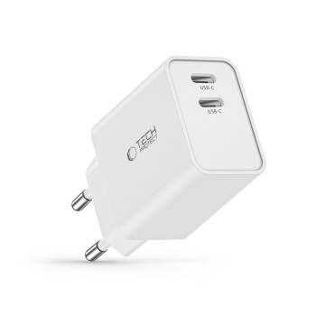 Tech-Protect C35W 2-портова мрежова зарядна с Power Delivery 35W, бяла (USB-C)