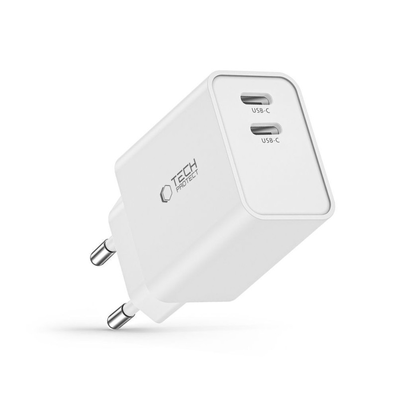 Tech-Protect C35W 2-портова мрежова зарядна с Power Delivery 35W, бяла (USB-C) - Tech-Protect C35W 2-портова мрежова зарядна с Power Delivery 35W, бяла (USB-C) - 9490713936078