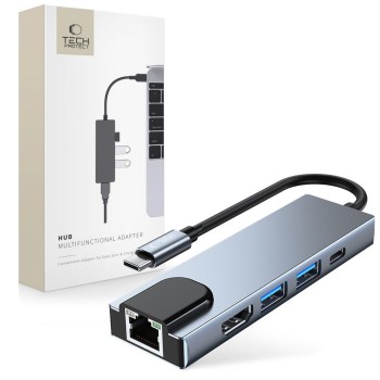 TECH-PROTECT V3-HUB адаптер 5в1 сив