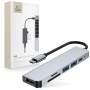 Адаптер TECH-PROTECT V4-HUB 6в1 СИВ