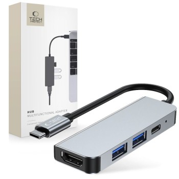 Tech-Protect V2-HUB адаптер 4в1 сив