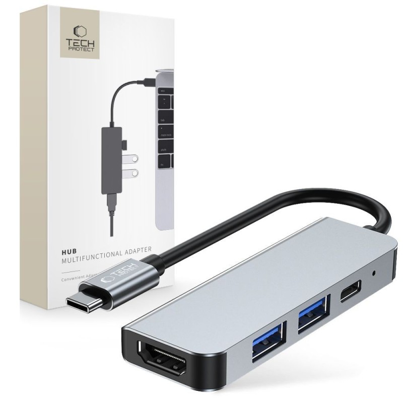 Tech-Protect V2-HUB адаптер 4в1 сив - 9589046919350