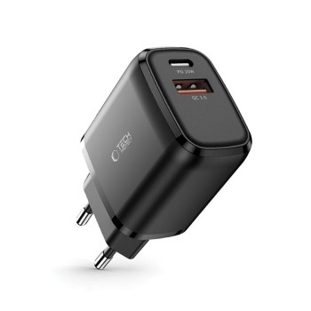 TECH-PROTECT C20W 2-портово мрежово зарядно PD 20W / QC3.0 черно