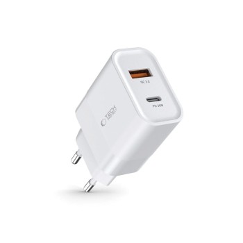 TECH-PROTECT C30W 2-портова мрежова зарядна PD 30W / QC3.0, бяла