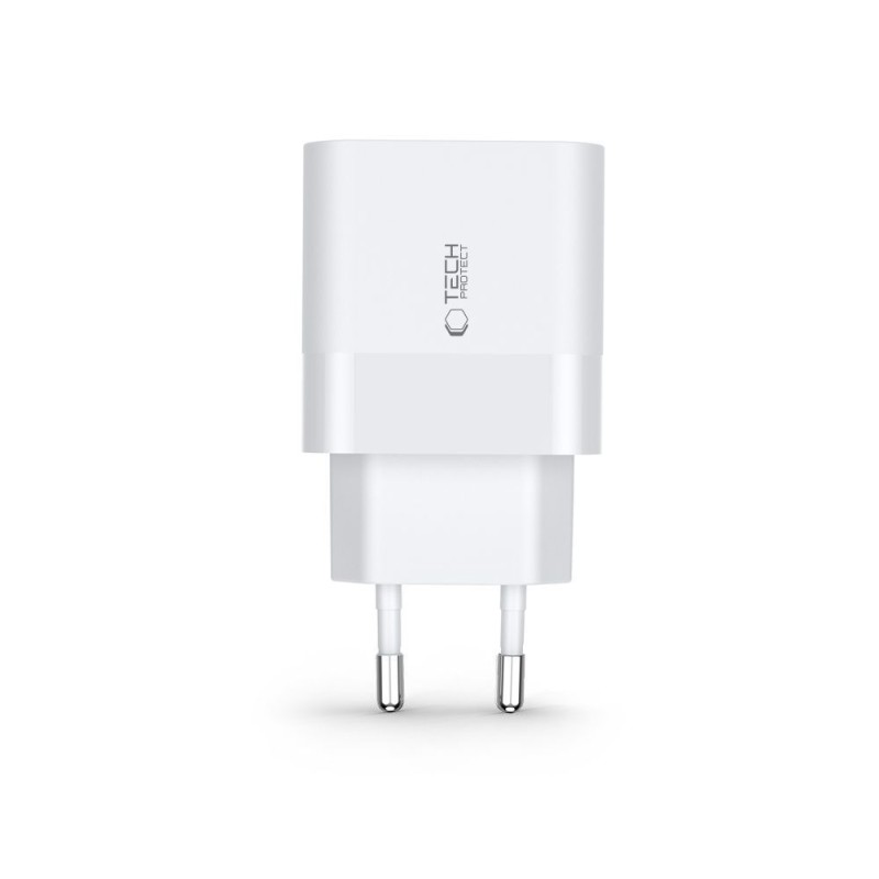 TECH-PROTECT C30W 2-портова мрежова зарядна PD 30W / QC3.0, бяла - TECH-PROTECT C30W 2-портова мрежова зарядна PD 30W / QC3.0, бяла - 9589046926792
