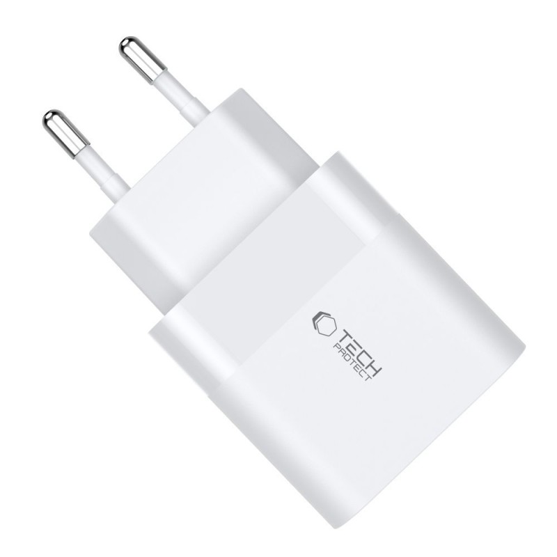 TECH-PROTECT C30W 2-портова мрежова зарядна PD 30W / QC3.0, бяла - TECH-PROTECT C30W 2-портова мрежова зарядна PD 30W / QC3.0, бяла - 9589046926792